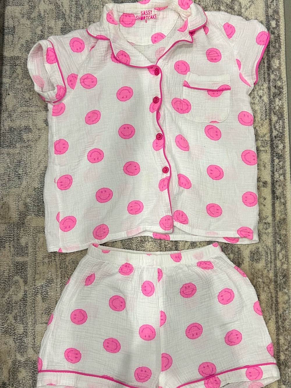 Smiley Short Sleeve Pajama Set - Pink